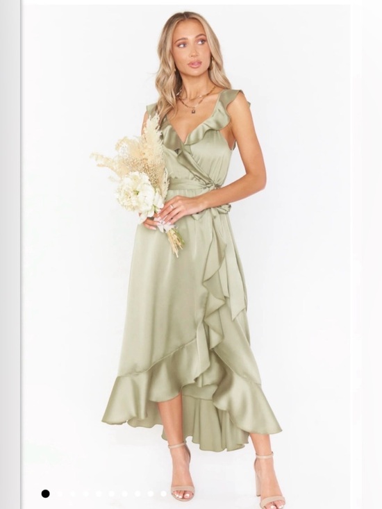 Show Me Your MuMu Dresses & Skirts - Show Me Your MuMu Large Moss Green Satin Ruffle Wrap Midi Dress